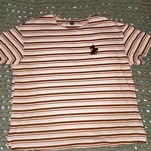 Brown and White Striped Short Sleeve Tee